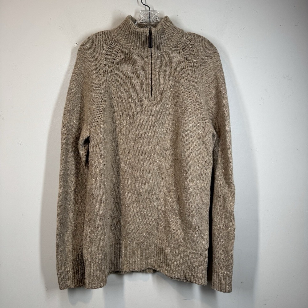 Garnet Hill Mens Knit 1/4 Zip Slim Sweater Sz XL Flecked Knit Alpaca Merino Wool
